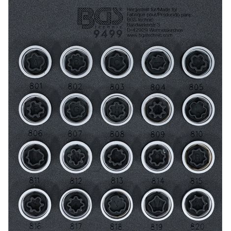 BGS Carro taller inserto 1/6: Juego herramientas bloqueo rueda para Audi 20pzas. - 9499