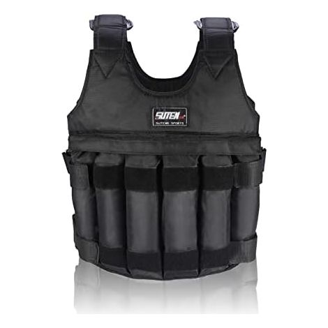 Gilet Lesté Réglable 50 kg, Vide Sans Plaque d'Acier, Avec Poids Amovibles, en Tissu Oxford, 12 Sacs pour Entraînement, Fitness, Boxe (1/5)