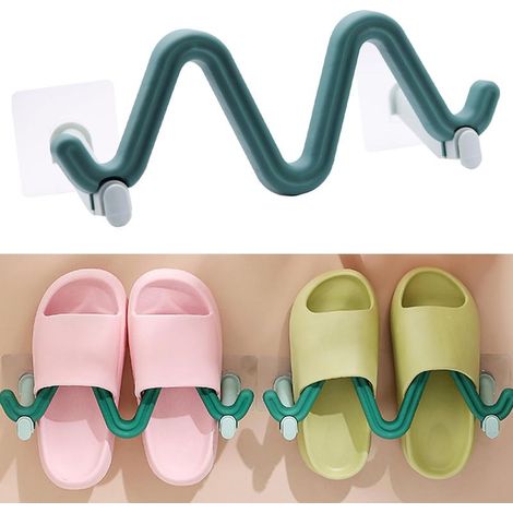 Pack Shoe Rack Wall Mounted Creative No Drilling Mount for Bathroom Entrance Door Green 2 (1/5)