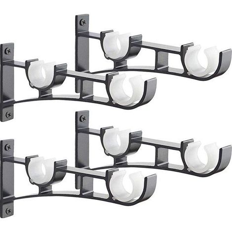 4pièces Tringle À Rideau En Métal Robuste, Support De Tringle À Rideaux, Double Tringle À Rideau Pole Holder, Support Rideau, Support De Tringle À Rideau En Aluminium, Support De Tringle À Rideau Noir (1/5)