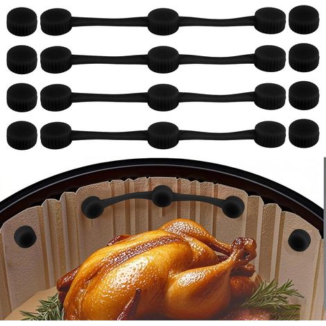 4 Jeux D'attaches Magnétiques Silicone pour Air Fryer, Fixation Sécurisée Doublures Jetables Résistantes Chaleur & Empêchant Brûlures du Papier pour Tous Accessoires D'air Fryer (Noir) (1/5)