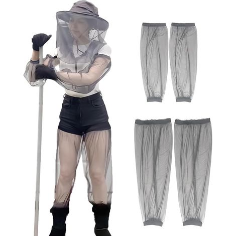 Filet de Tête Anti-Moustique, 5Pcs Moustique Protection de Tête Filet Respirants Manchons de Bras et Jambes Anti-Moustiques avec Sac de Rangement pour Extérieur Camping Pêche (Gris) (1/5)