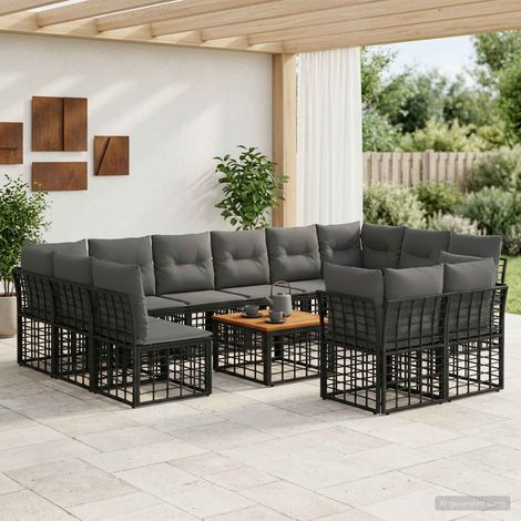 vidaXL Conjunto de sofás de exterior 13 uds. Negro y Gris oscuro (1/5)