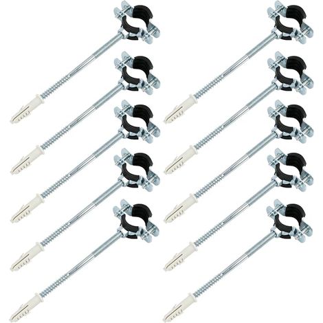 Colliers Serrage Métalliques 20-24 mm, avec Vis à Double Filetage et Chevilles, avec Caoutchouc Antivibrations pour Isolation Phonique, Murale ou Plafond Tuyaux, Chauffage Eau (1/4)