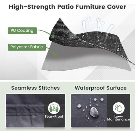 Housse de protection ronde pour table de jardin 158 cm, imperméable et anti-UV, avec évents, attaches et cordons de serrage, résistante aux intempéries, couleur noire (1/3)