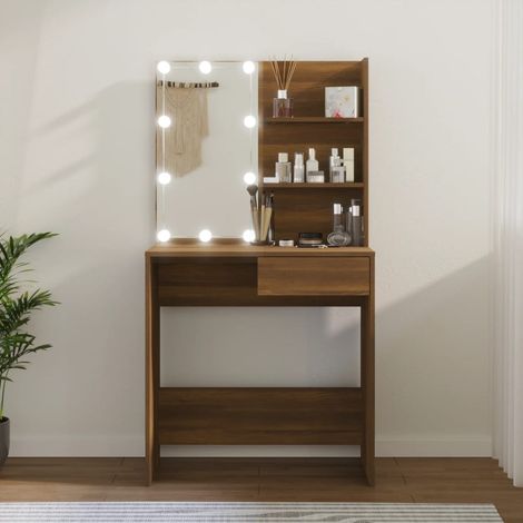 Coiffeuse,Table de Maquillage Moderne avec LED Chêne marron 74,5x40x141 cm -BV77681 (1/5)