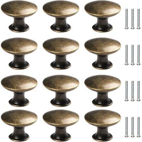 12 x Vintage-Tür- und Schubladenknöpfe, 30 mm, Antik-Messing, für Küchenschränke, Kommoden und Möbelschränke, runder Möbelknopf, Vintage-Schubladenknöpfe, Türknöpfe für Küchennachttische