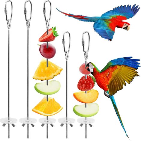 Distributeur pour oiseaux 5 pièces, broche à fruits et légumes suspendue, jouet perroquet argent, perruche (1/5)