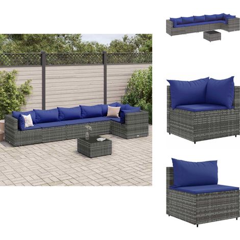 Salon de jardin 7 pcs avec coussins Gris Résine tressée - Salon De Jardin - Meuble De Jardin - Set De Salon - Résine Tressée - Rotin Synthétique