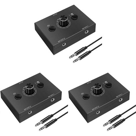 ensembles de commutateurs audio 3,5 mm, distributeurs/commutateurs audio 2 entrées 1 sortie / 1 entrée 2 sorties, boîtiers de commutation audio, coupure du son à un bouton. (1/5)