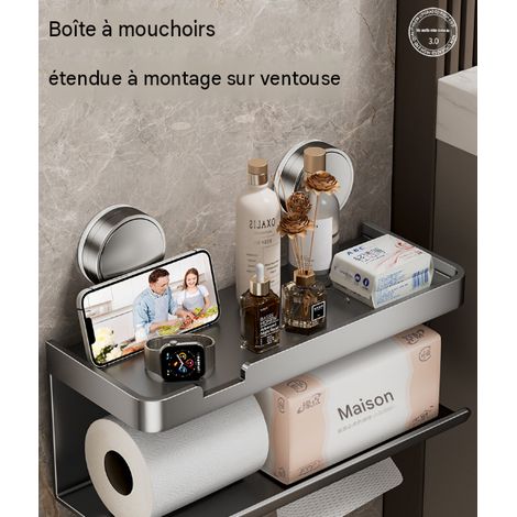 Porte papier toilette gris pistolet à ventouse sans perçage boîte de rangement murale pour salle de bain toilette usage domestique (1/5)