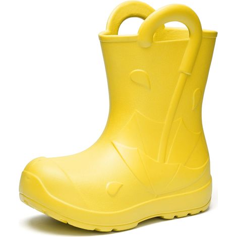 Ladeheid x Camminare bottes de pluie enfant en EVA premium – ultra légères, étanches, semelle antidérapante, poignées intégrées, facile à nettoyer, motif parapluie LA-CA-20 (Jaune, 34/35 EU)