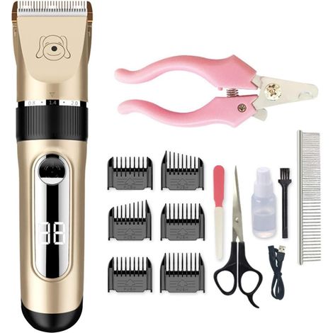 Tosatrice professionale senza fili e silenziosa per cani e gatti, con 6 pettini e accessori professionali. (1/5)