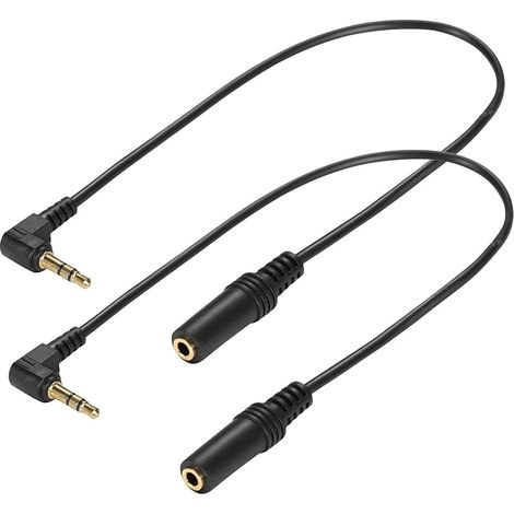 2 Pcs Câble audio jack TRS 3,5 mm (30 cm) coudé à 90 degrés, mâle vers femelle 3,5 mm, fiche stéréo 3 pôles pour casque audio, cordon auxiliaire (1/5)