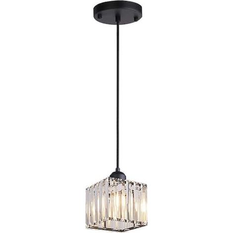 MINKUROW Mini Araña De Cristal, Colgante Cromado, Montaje Empotrado, Lámpara De Techo Moderna, Colgante Para Comedor, Dormitorio, Cocina, Isla, Armario, Pasillo, E27, Cabeza Única Cuadrada Negra (1/5)