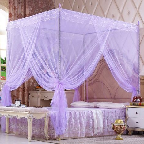 Moustiquaire de lit,moustiquaire avec Cadre en Acier Inoxydable,Moustiquaire Literie pour Filles Enfants Adulte, Décor De Chambre(1.5 x 2.0M-Voilet)