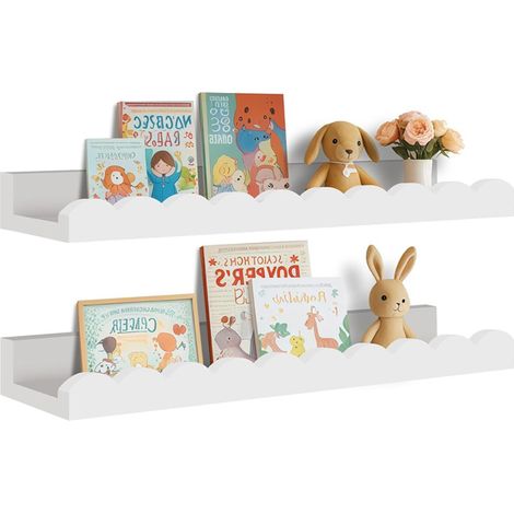 Lot de 2 étagères murales flottantes en bois pour enfants, bord ondulé, 42 cm, bibliothèque murale pour chambre bébé/nurserie