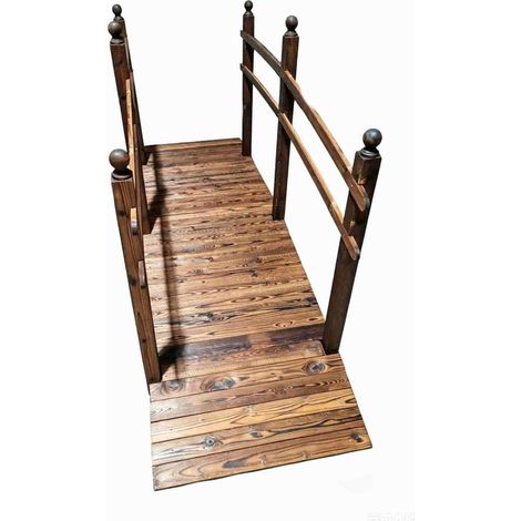 Bois de sapin carbonisé, pont de jardin arqué avec rambardes, charge 500 kg, pour bassin et extérieur (1/2)