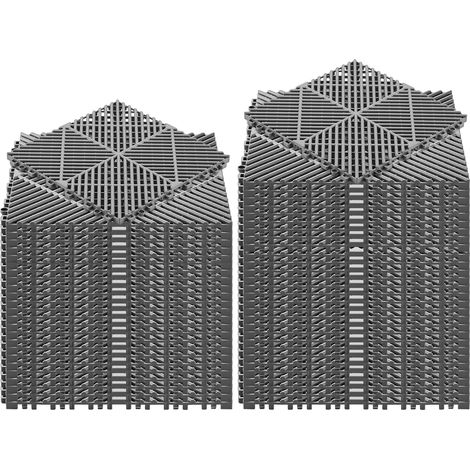 Mophorn Ineinandergreifendes Set aus Drainagematten (55 Stück), 31 x 31 cm, rutschfeste Klickfliesen aus PP für Garagenböden. Vielseitig einsetzbar in Bad. Selbstentwässerndes Design, Grau. (1/5)