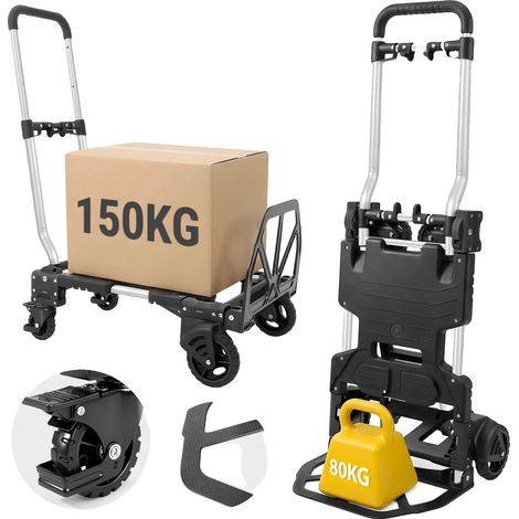 Chariot pliant, capacité de charge de 150 kg, poignée ergonomique, noir (1/2)