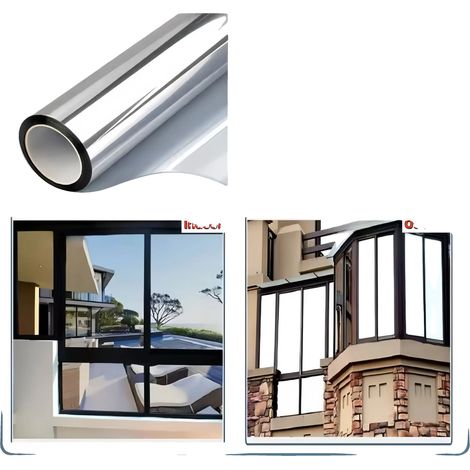 Lámina para ventanas, protección UV, aislamiento térmico, doble cara plateada-b, 40 x 100 cm (1/2)