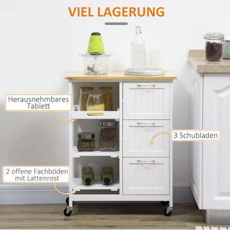 Küchenwagen 67 x 37 x 87 cm aus weißem MDF mit Stauraum für kleine Räume – MEUBLIV (1/5)