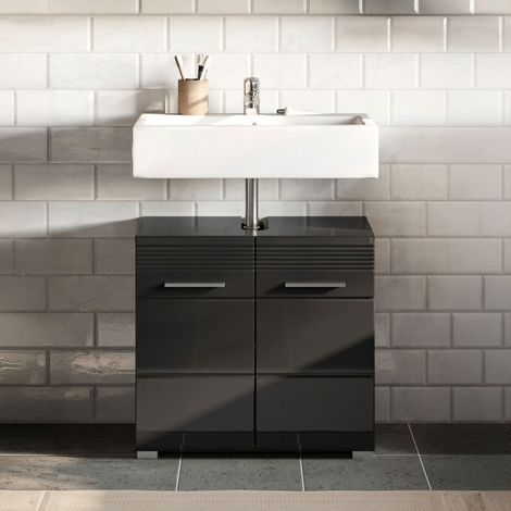 Meuble sous lavabo 2 portes 60x34x56 cm décor noir brillant - KUEDA