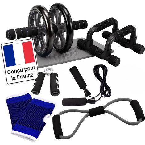 Relaxdays, kit de fitness 9 pièces avec rouleau abdominal pour abdos et haut du corps, noir, H x L x P: 10 x 23 x 26 cm (1/5)