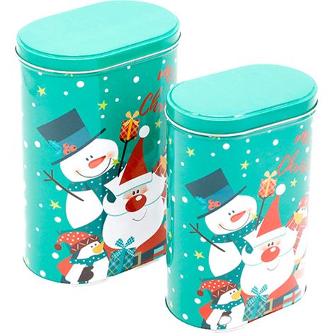 Set di 2 scatole di latta natalizie in metallo, contenitori per biscotti di pan di zenzero.