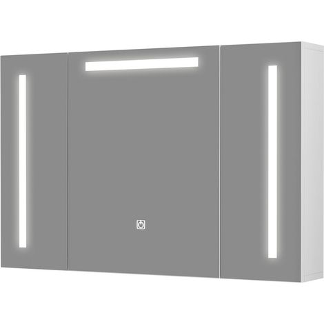 Armoire de toilette éclairée 90 x 60 cm avec miroir intelligent – 3 couleurs de lumière réglables – Prise rasoir et 2 ports USB – Profondeur 16 cm (1/5)