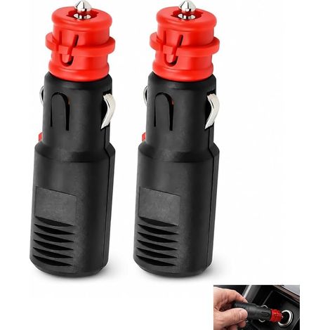 Lot de 2 Fiche Universelle Allume Cigare Male, Embout Allume-Cigare 12V-24V avec Fusible 10A, Connecteur pour Voiture Moto Camion Camping-Car, Prise pour Accessoires Électriques GPS Lampe Portables (1/5)