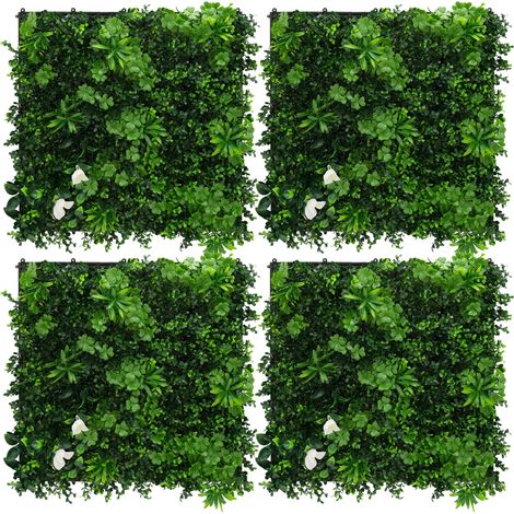 ECD Germany Jardín vertical artificial 4 piezas 50x50cm de interior/exterior paneles decorativos de pared fáciles de cuidar, valla de privacidad resistentes a la intemperie, verde, White Jasmine (1/5)