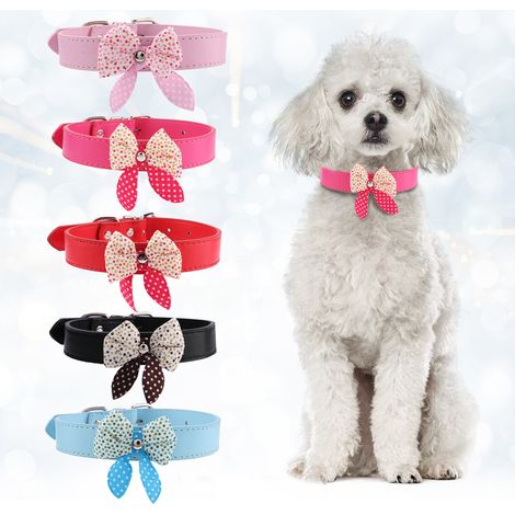 Lot de 5 colliers souples en PU pour chiens et chats avec boucle et nœud papillon (M) (1/5)