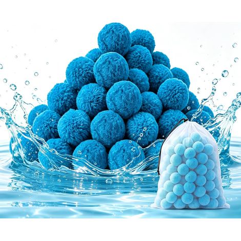 Balles Filtrantes pour Piscine, 1400g Boules Filtrante pour Systèmes Filtration Sable avec Sac Lavage Cordon, Balle Filtration Durables pour Pompe Piscines Nettoyeurs Piscine (Bleu) (1/5)