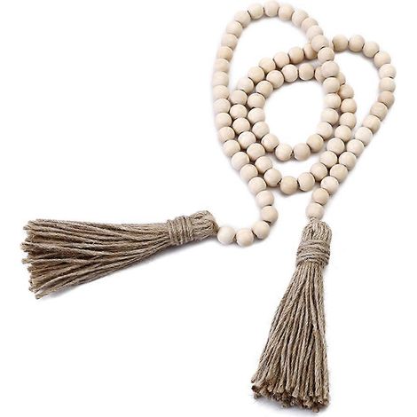 Guirlande de perles en bois et pompons en corde de chanvre, lot de 3, beige, pour la décoration intérieure (1/5)