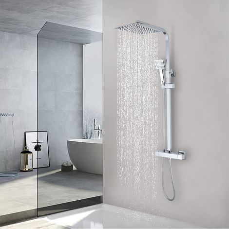 Colonne de Douche Thermostatique, Ensemble de Douche Set, Salle de Bain Colonne de Douche, Thermostat avec Mitigeur Réglable en Hauteur Système de Douche (Argent) (1/5)
