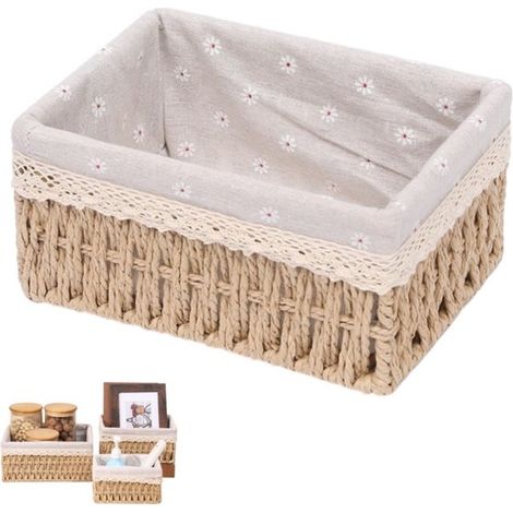 Cesto/scatola portaoggetti con supporto in rattan sintetico. Fodera removibile. Cesto portaoggetti per vari oggetti. Accessori per la casa per W (1/5)