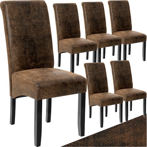 Ensemble 6 chaises de salle à manger cuir synthétique marron antique