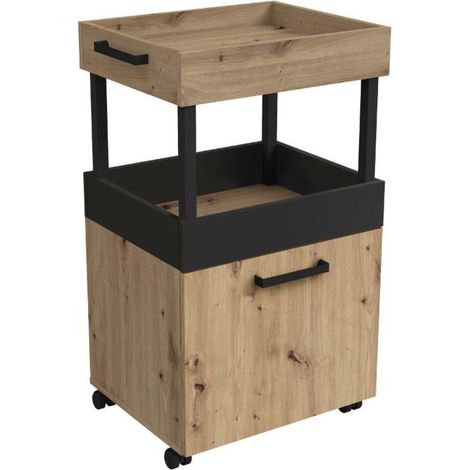 Home Heavenly® - Mueble bar con ruedas FIZZ. Carrito para bebidas con armario y estantes. 50,2x88,5x41,1 cm. Color: Roble-Negro (1/5)