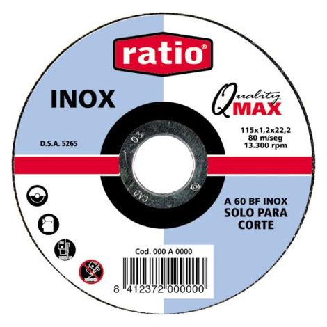 Disco corte inox/metal Quality Max. Ratio - 115 x 1 x 22,2 mm. (1/2)