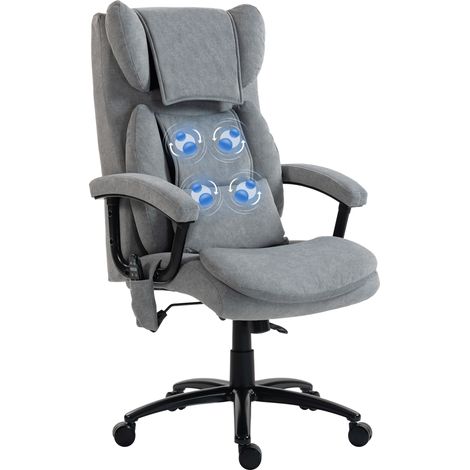 Fauteuil de bureau ergonomique massant avec 4 points de pétrissage, fauteuil de direction avec dossier papillon haut, assise large, gris
