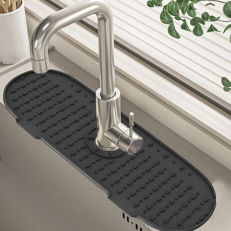 Alfombrilla para grifo de fregadero de cocina, alfombrilla protectora multifuncional fácil de limpiar, tamaño 14x37cm, alfombrilla para recoger agua de cocina y baño, color negro. (1/5)
