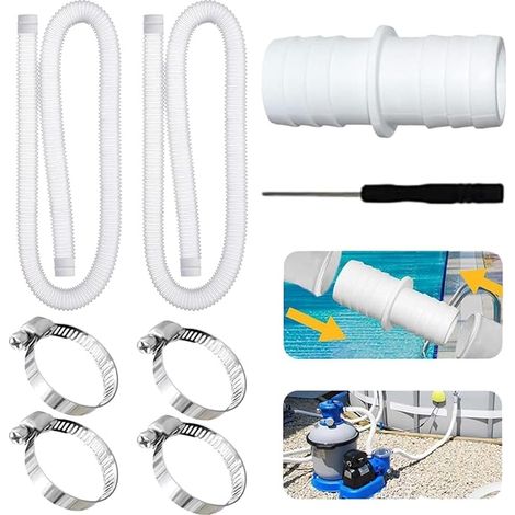 Tuyau Piscine 32mm – 2x Tuyau Flexible avec 4 Clips de Sécurité et 1 Raccord Universel – Compatible avec Toutes les Pompes de Filtration – Installation Facile – Pour Piscines, Spas, Aquariums (1/5)