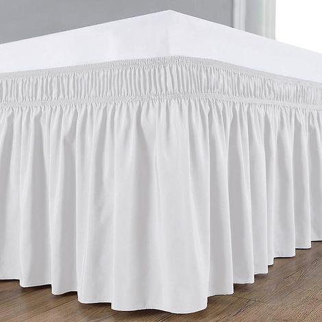 Jupes de lit enveloppantes pour lits Queen, retombée de 38 cm, blanches, élastiques et réglables, volants anti-poussière, faciles à installer, résistantes aux plis et à la décoloration, en tissu soyeu (1/4)