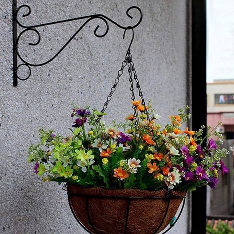 Crochet Plante Mural - Fer Forgé - 20 5 Cm Hauteur - 25 Cm Profondeur - Noir - Pour Jardinière Panier Lanterne - 2 Pièces (1/5)