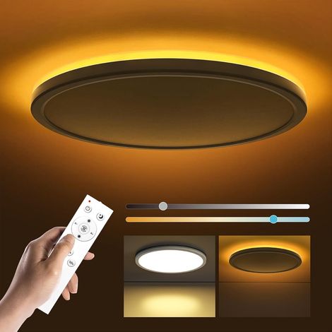 Plafonnier LED Dimmable 24W, Lampe avec Télécommande, Nuit 2000K Chaud, Panneau 3000K-6500K pour Chambre, Chambre Enfant, Salon Rond Blanc 29x3cm (1/5)