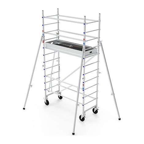 Rollgerüst aus Alu - Länge 1.80m, 1 Bühne 168x60cm mit Fußleisten, Bühnehöhe 2m, Holme Ø 50mm, Traglast 200kg pro m2, TÜV GS, 5 Jahre Garantie - TOS218L