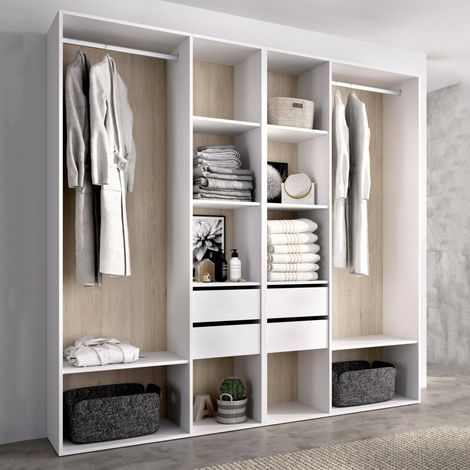 Dmora - Gran Armario Mala, Muebles de dormitorio, Vestidor, Armario de ropa, 196x45 h205 cm, Blanco y Roble (1/5)