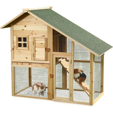 Melko Hasenstall mit Auslauf – geeignet für 2 – 3 Hasen, Meerschweinchen oder andere Kleintiere, aus Holz, wetterfest, für drinnen und draußen, einfache Reinigung (1/5)