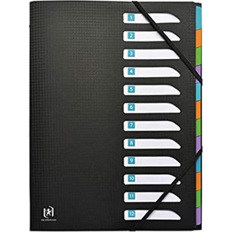 Trieur Standard 12 Compartiments A4 Memphis Couverture Polypro Noir (1/5)